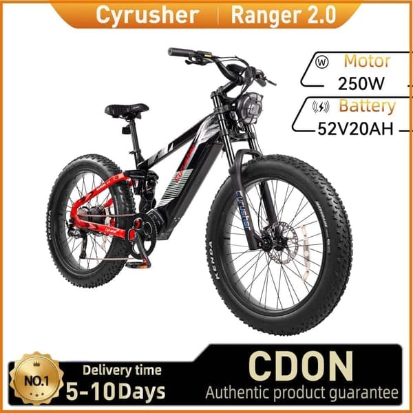Cyrusher Ranger 2.0 Sähköpyörä Aikuisille, 250W Moottori, Maastopyörä, 52 V20 Ah Akku, Sähköpyörä, 26 Tuuman Paksurenkainen Sähköpyörä