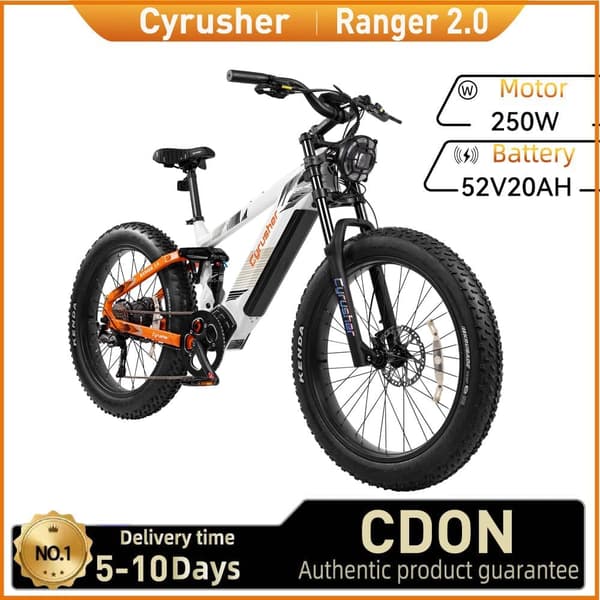 Cyrusher Ranger 2.0 Aikuisten Sähköpyörä 250W Moottorilla, Miesten Sähköpyörä 52V20Ah Akulla,26 Tuuman Paksurenkaalla ja Miesten Sähkömaastopyörällä