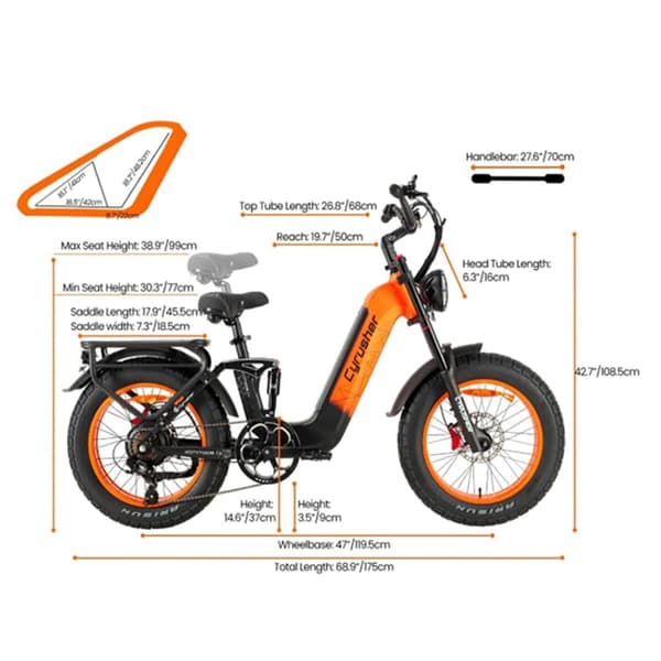:Cyrusher Kommoda 3.0 Terrängcykel 250W Motor Elcykel För Vuxna 48V20Ah Batteri Elcykel 20 Tums Elcykel Med Feta Däck