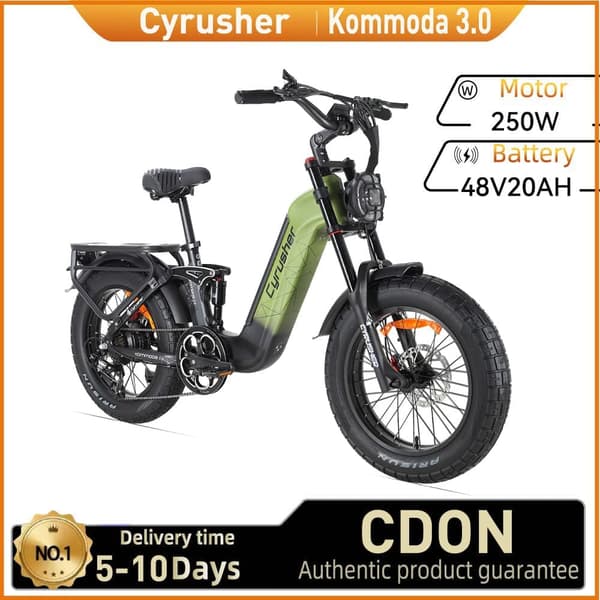 Cyrusher Kommoda 3.0 Aikuisten Sähköpyörä 250W Moottorilla, Sähkömaastopyörällä, 48 V20 Ah Akulla Ja 20 Tuuman Paksurenkaisella Sähköpyörällä