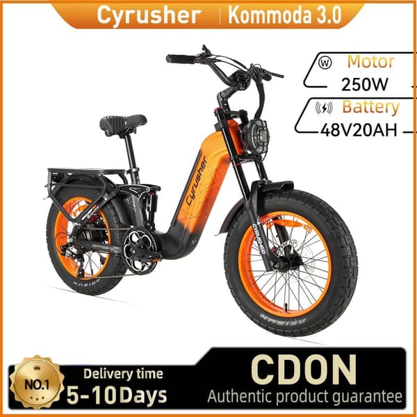 Cyrusher Kommoda 3.0 Aikuisten Sähköpyörä 250W E-Mountain Ebike 48V20Ah Akku E-Bike 20 Tuuman Paksurenkainen Miesten Sähköpyörä