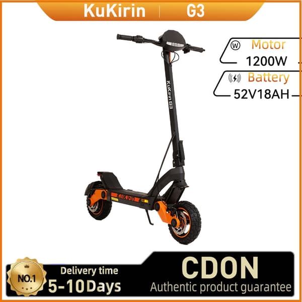 KuKirin G3 Aikuisille Tarkoitettu Sähköpotkulauta 1200 W:n Maastoajoon Tarkoitettu Sähköpotkulauta 52 V:n ja 18 Ah:n Akulla, 10 Tuuman Renkailla