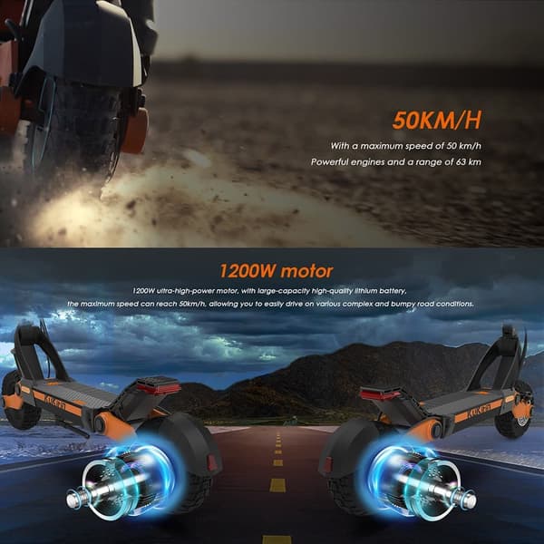 KuKirin G3 Elscooter För Vuxna, 1200W Motor, Terrängscooter, 52V, 18Ah Batteri, Topphastighet 45 km/h Hopfällbar Elsparkcykel