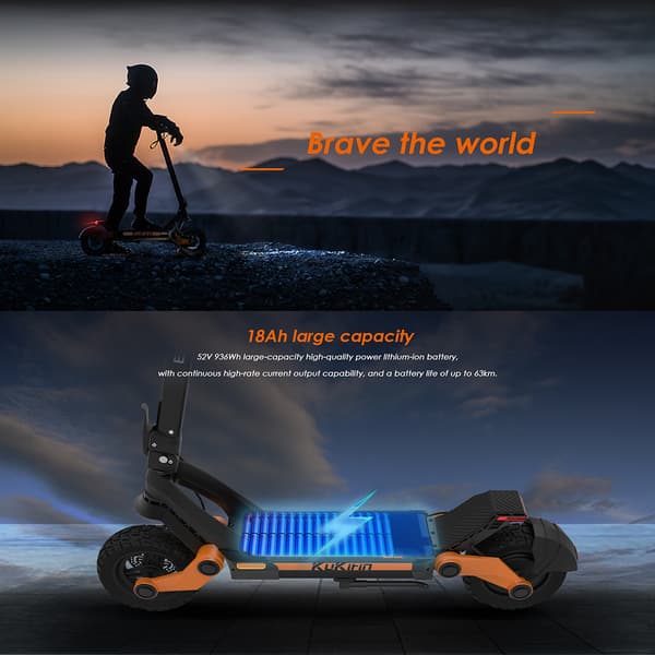 KuKirin G3 All-Terrain E-Scoote 1200W Aikuisille Tarkoitettu Sähköpotkulauta 52V18Ah Akulla, Huippunopeus 45 km/h, Kokoontaitettava Sähköpotkulauta