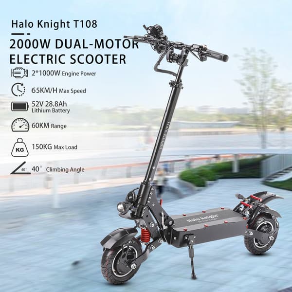 HALO KNIGHT T108 Sähköpotkulauta Aikuisille 2000W Moottori 52V28,8 Ah Akku Sähköpotkulauta 10 Tuuman Rengas Maastoon Sähköpotkulauta