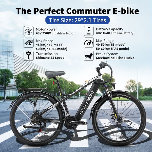 HALO KNIGHT H02 Elcykel för vuxna 750W motor Terrängcykel 48V16Ah batteri Herr Elcykel 29 tums däck Elcykel