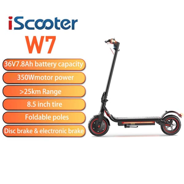 iScooter W7 City Commuter Sähköpotkulauta Aikuisille 350 W:n Sähköpotkulauta, 36 V, 7,8 Ah:n Akku, Taitettava Sähköpotkulauta, 8,5 Tuuman Rengas
