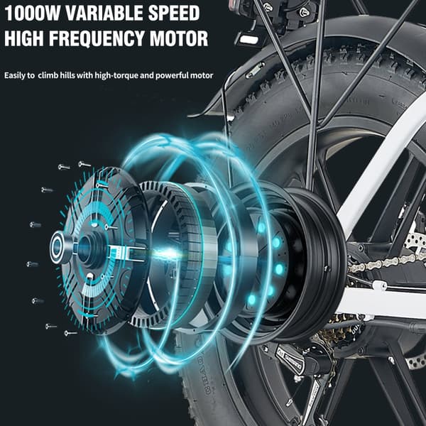 KICKWEY L20 Aikuisten Sähköpyörä 1000 W:n Sähköpyörä 48 V:n ja 20 Ah:n Akulla, Kaupunkisähköpyörä, 20 Tuuman Paksurenkainen Sähköpyörä