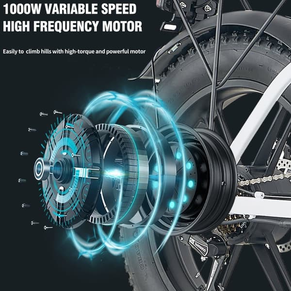 KICKWEY L20 Aikuisten Sähköpyörä 1000W:n Sähköpyörä 48 V:n ja 20Ah:n Akulla, Kaupunki- ja Lähiliikennesähköpyörä, 20 Tuuman Paksurenkainen Sähköpyörä