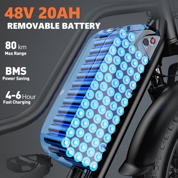 KICKWEY LD20 Sähköpyörä Aikuisille 750 W:n Sähköpyörä 48 V:n ja 20 Ah:n Akulla, 20 Tuuman Paksurenkaisella Kaupunki- ja Lähiliikenteen Sähköpyörällä
