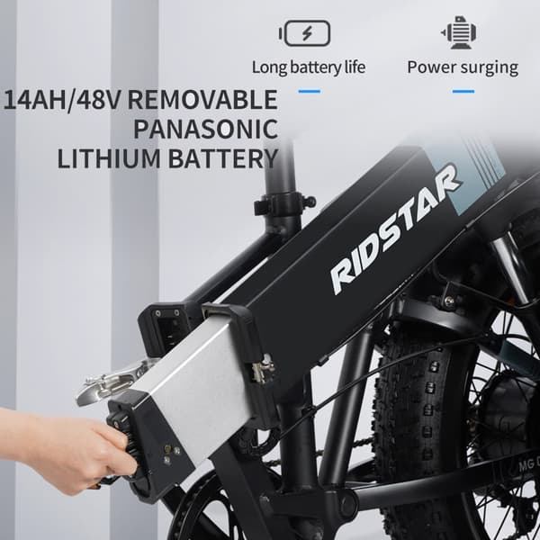 Ridstar H20 Aikuisten Sähköpyörä 1000 W:n Moottoripyörä, Kaupunkisähköpyörä 48 V 14 Ah:n Akulla, Sähköpyörä 20 Tuuman Paksurenkaisella Sähköpyörällä