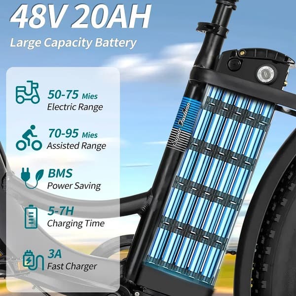 Ridstar MN-26 Sähköpyörä Aikuisille 750W Moottorilla, 48 V, 20 Ah Akulla, Sähköpyörä 26 Tuuman Paksuilla Renkailla, Kaupunkisähköpyörä