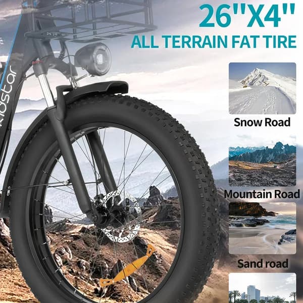 Ridstar MN-26 Sähköpyörä Aikuisille 750W Moottorilla, 48 V, 20 Ah Akulla, Sähköpyörä 26 Tuuman Paksuilla Renkailla, Kaupunkisähköpyörä