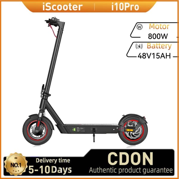 iScooter i10Pro Sähköpotkulauta Aikuisille 800 W:n Kaupunkikäyttöön 48 V:n ja 15 Ah:n Akulla, Taittuva Sähköpotkulauta, 10 Tuuman Rengas