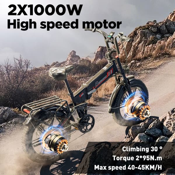 Randride YX20M-2 Aikuisten Vuoren Sähköpyörä 2 * 1000W Moottori Ebike 48V20Ah Akku Miesten Sähköpyörä 20 Tuuman Renkaat Kaikki Maasto Sähköpyörä