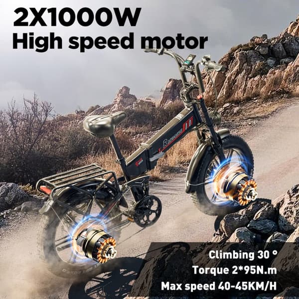 Randride YX20M-2 Aikuisten Vuoren Sähköpyörä 2 * 1000W Moottori Ebike 48V20Ah Akku Miesten Sähköpyörä 20 Tuuman Renkaat Kaikki Maasto Sähköpyörä