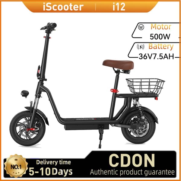 iScooter i12 City Commuter Sähköpotkulauta 500 W:n Moottorilla, 36V:nja 7,5Ah Akulla ja istuimella, Sähköpotkulauta Aikuisille, 12 Tuuman Renkaalla