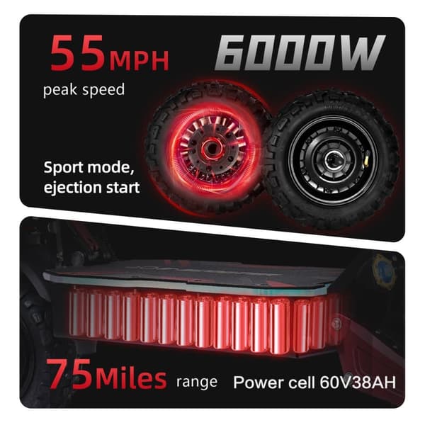 BOYUEDA S5 Aikuisille Tarkoitettu Sähköpotkulauta 3000 W * 2 Moottori 60 V38 Ah Akku Maastossa Käytettävä Sähköpotkulauta Maastoon