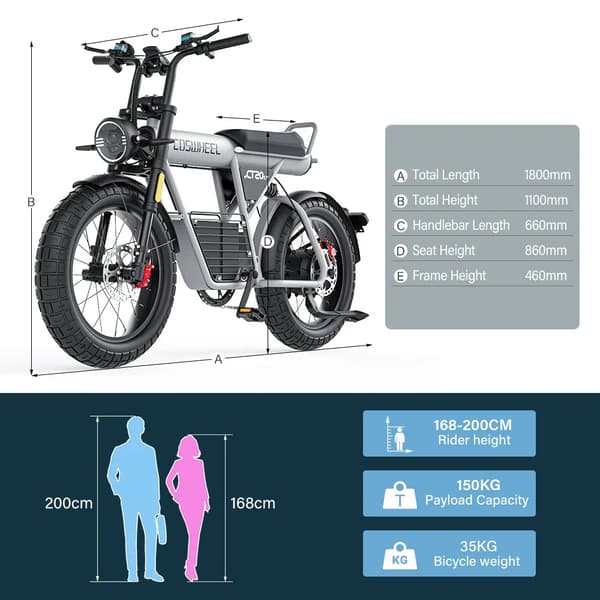 COSWHEEL CT20S MOUNTAIN Aikuisten Sähköpyörä 60V27.5Ah,1500W Moottori Ebike,Miesten Sähköpyörä 20 Tuuman Renkaat Kaikki Maasto Sähköpyörä