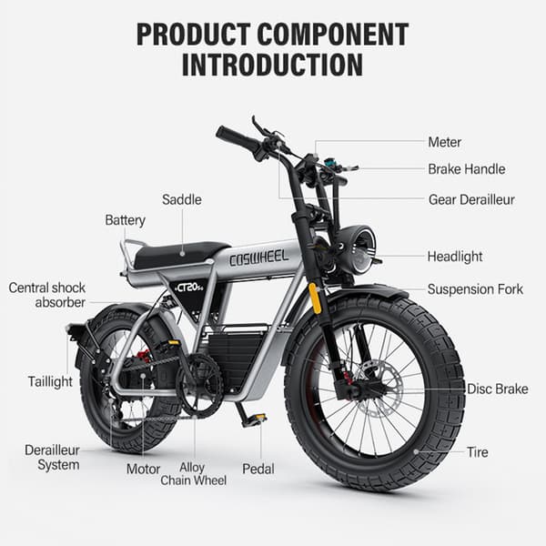 COSWHEEL CT20S MOUNTAIN Aikuisten Sähköpyörä 60V27.5Ah,1500W Moottori Ebike,Miesten Sähköpyörä 20 Tuuman Renkaat Kaikki Maasto Sähköpyörä
