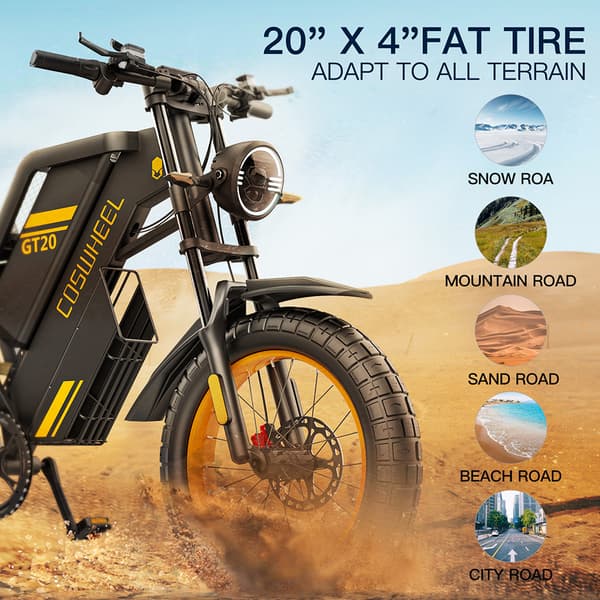 COSWHEEL GT20 Aikuisten Aähköpyörä 1000W Moottori Ebike 48V25Ah Akku Vuoristo E-polkupyörä 20 * 4,0 Tuuman Rasva Rengas Sähköpyörä
