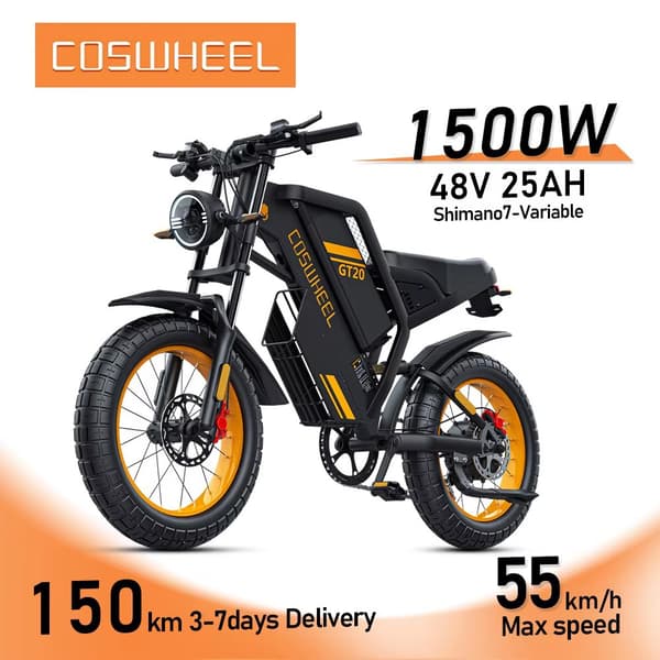 COSWHEEL GT20 Aikuisten Aähköpyörä 1000W Moottori Ebike 48V25Ah Akku Vuoristo E-polkupyörä 20 * 4,0 Tuuman Rasva Rengas Sähköpyörä