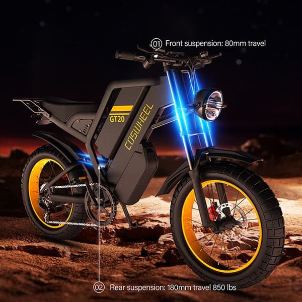 COSWHEEL GT20MAX MOUNTAIN Aikuisten Sähköpyörä 60V40Ah,1500W Moottori Ebike,Miesten Sähköpyörä 20 Tuuman Renkaat Kaikki Maasto Sähköpyörä