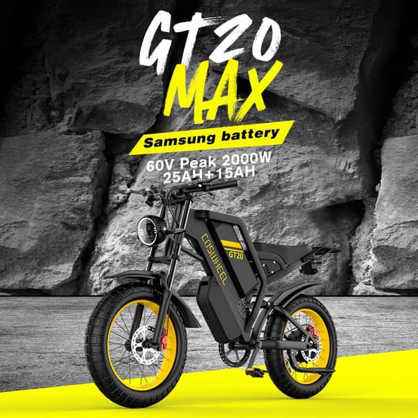 COSWHEEL GT20MAX MOUNTAIN Aikuisten Sähköpyörä 60V40Ah,1500W Moottori Ebike,Miesten Sähköpyörä 20 Tuuman Renkaat Kaikki Maasto Sähköpyörä