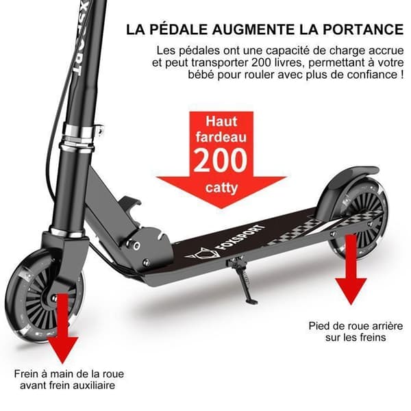 FOXSPORT Barnsparkcykel - Fällbar - Pedalbroms - Maximal belastning 100 kg - Svart