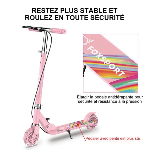 FOXSPORT Scooter-Barn-Fällbar och Höjdjusterbar-Pedalbroms-Maximal belastning 100 kg-Rosa