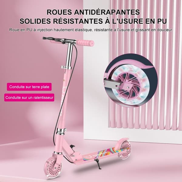 FOXSPORT Scooter-Barn-Fällbar och Höjdjusterbar-Pedalbroms-Maximal belastning 100 kg-Rosa