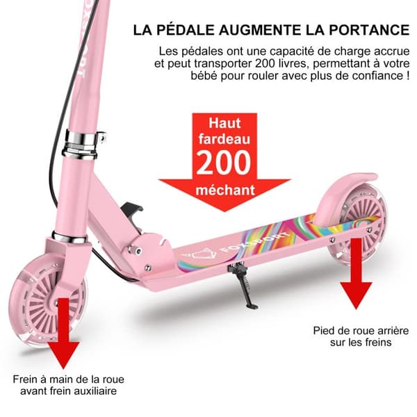FOXSPORT Scooter-Barn-Fällbar och Höjdjusterbar-Pedalbroms-Maximal belastning 100 kg-Rosa