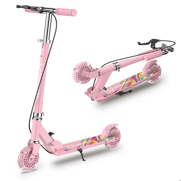 FOXSPORT Scooter-Barn-Fällbar och Höjdjusterbar-Pedalbroms-Maximal belastning 100 kg-Rosa