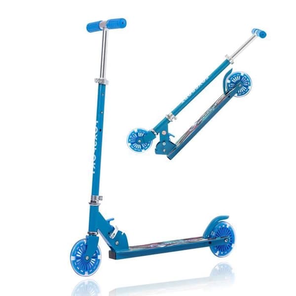 FOXSPORT Fällbar sparkcykel för barn med LED-hjul, 3 justerbara styhöjder, sparkcykel för barn med broms - blå