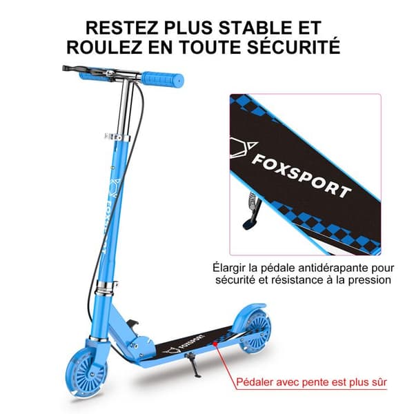FOXSPORT Barnscooter - Fällbar - Pedalbroms - Maximal belastning 100 kg - Blå