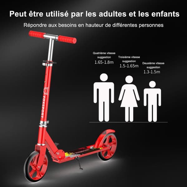 FOXSPORT-Vuxenscooter-fällbar-upp till 150KG-Röd