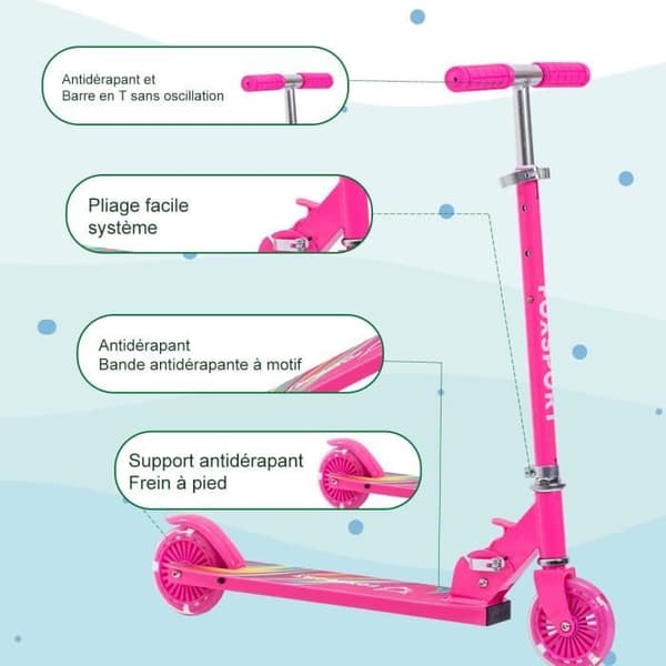 FOXSPORT Fällbar sparkcykel för barn med LED-hjul, 3 justerbara styrehöjder, sparkcykel för barn med broms - lila