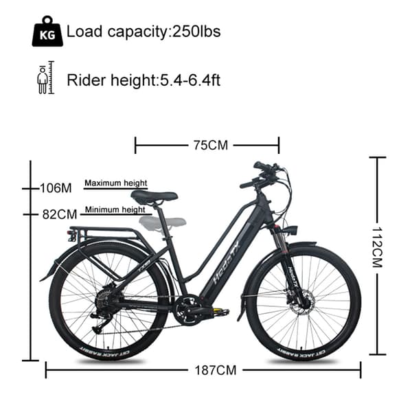 Hedatx TXC10 City Commuter Sähköpyörä 350W Moottorilla, Sähköpyörä 48V19.2AH Akulla, Aikuisille, Sähköpyörä 27.5 Tuuman Renkaalla