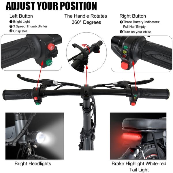 ：Hedatx MINI City Commuter Elcykel 400W Motor Vuxen Elcykel 48V13AH Batteri Elcykel 14 Tums Däck Elcykel
