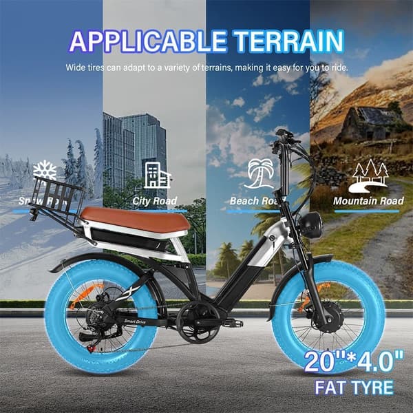 BAOLUJIE DP2033 Sähköpyörä 48V 30AH akku 1000W * 2 kaksoismoottoria 20 Tuuman Renkaat 90-100KM Enimmäismilometri 120KG Enimmäiskormitus Sähköpyörä - M