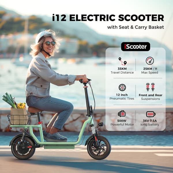 City El-Scooter iScooter i12, Motor 36V 500, 25 km/t, 12-tommer dæk