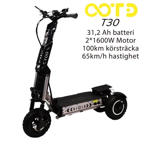 OOTD T30 60V 31,2AH batteri, räckvidd 100 km, 2*1600W motor, 13-tums däck, maximal hastighet 65 km/h, hopfällbar elscooter