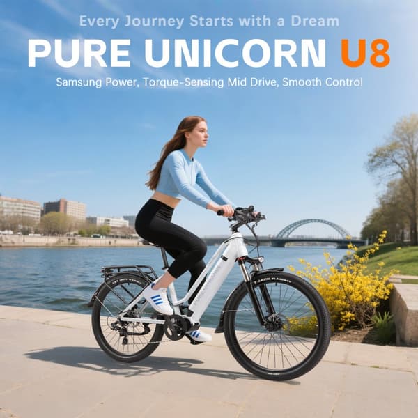 PURE UNICORN U8 City Commuter Elcykel 500W Motor Vuxen Elcykel 48V14Ah Batteri Elcykel 27,5 Tums Däck Elcykel