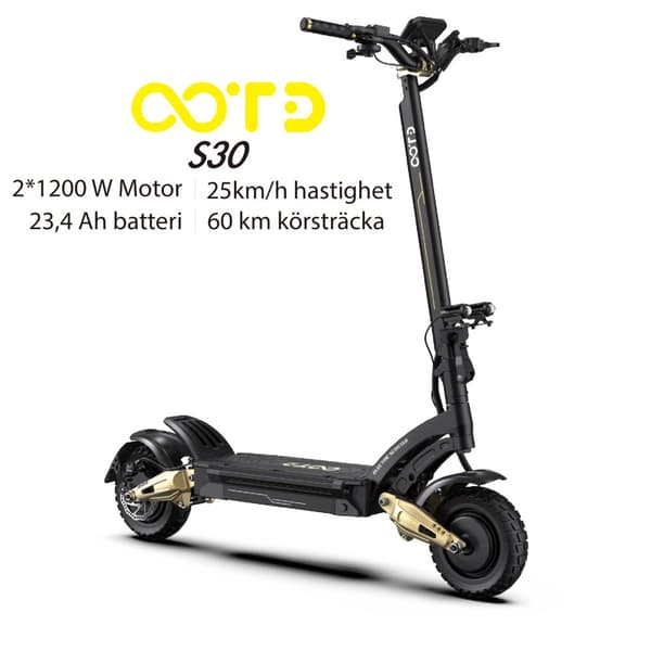 OOTD S30 2*1200W motor, 52V 23,4AH batteri, räckvidd 60 km, 10-tums däck, hydrauliska skivbromsar, hopfällbar elscooter