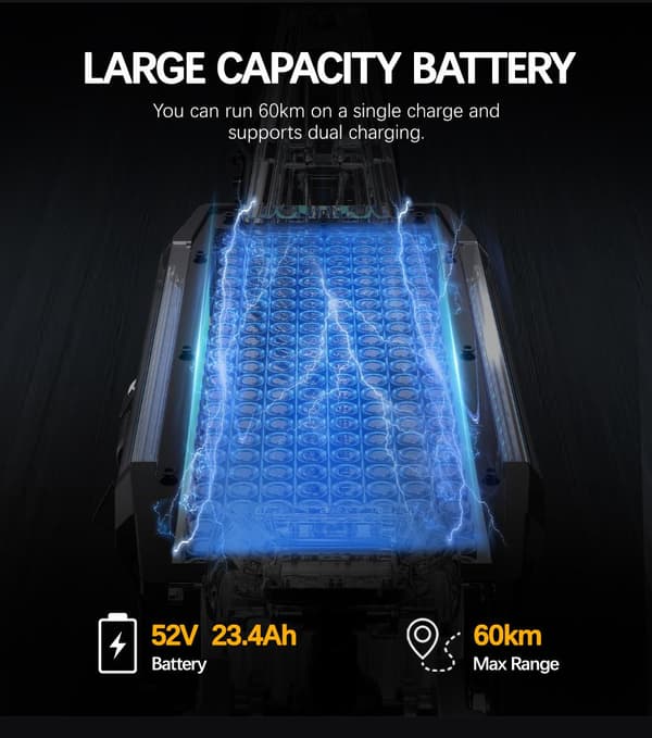 OOTD S30 taitettava sähköskootteri, 1200W*2 kaksoismoottoria, 52V 23.4AH akku, huippunopeus 65km/h, maksimikantama 60km, kaksi laturia