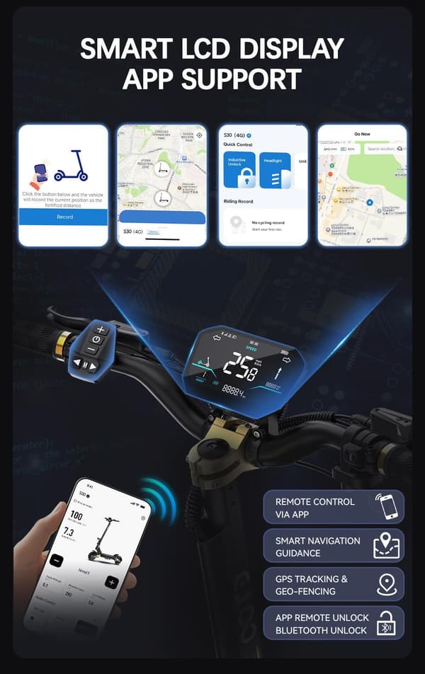 OOTD S30 foldbar elektrisk scooter, 1200W*2 dobbeltmotorer, 52V 23.4AH batteri, tophastighed 65 km / t, hydrauliske bremser for og bag