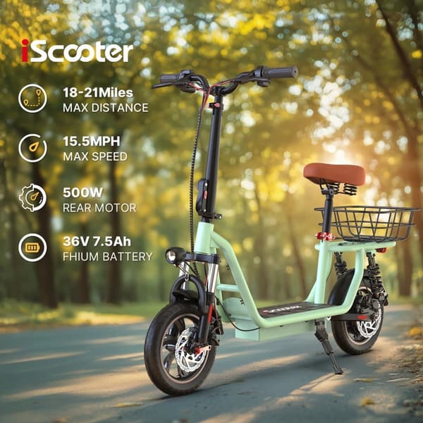 iScooter i12 Elscooter För Vuxna 500W Motor 36V7.5Ah Batteri Hopfällbar Elsparkcykel 12-Tums Däck Stadspendlare Elsparkcykel