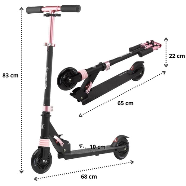HyperMotion Wally Lasten Skootteri – 2 Pyörää, Iskunvaimennin, PU-Pyörät, ABEC-7, Taitettava, Musta/Vaaleanpunainen, 4+