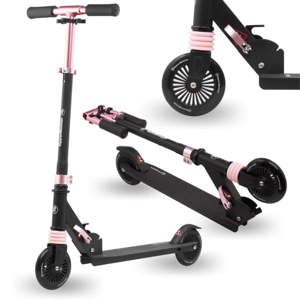 HyperMotion Wally Lasten Skootteri – 2 Pyörää, Iskunvaimennin, PU-Pyörät, ABEC-7, Taitettava, Musta/Vaaleanpunainen, 4+