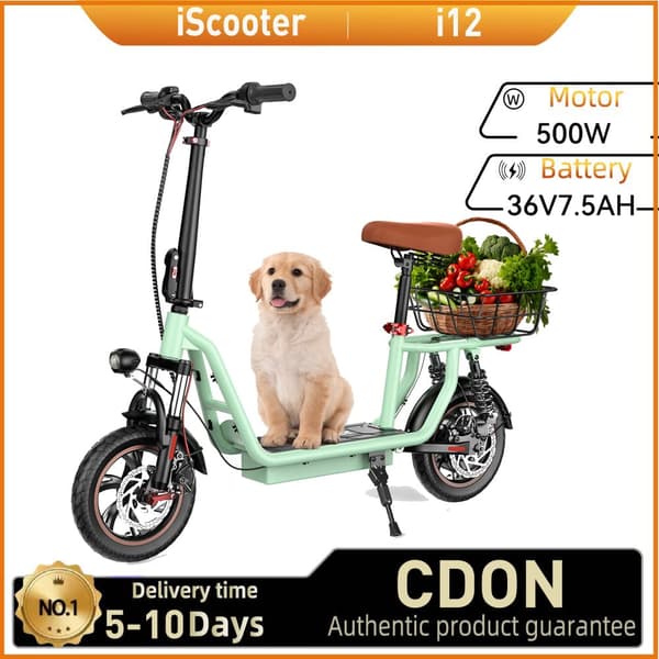 iScooter i12 Elscooter För Vuxna 500W Motor 36V7.5Ah Batteri Hopfällbar Elsparkcykel 15.5mph MAX HASTIGHET Stadspendlare Elscooter